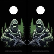 Bigfoot Hunting Bad Ass Sasquatch - Mirrored Cornhole Wraps 2 pack