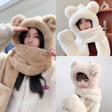Parent-Child Hat Cute Fleece Warm Hat Set Winter Adult Kids Scarf Gloves Warm