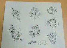 Vintage RARE 1978 Picture Machine Tattoo Flash Sheet 273 Rose Cross Hearts