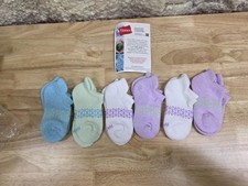 Hanes Girls  Cushioned No Show Tab Socks 6 Pack Moisture Wicking 6-10.5