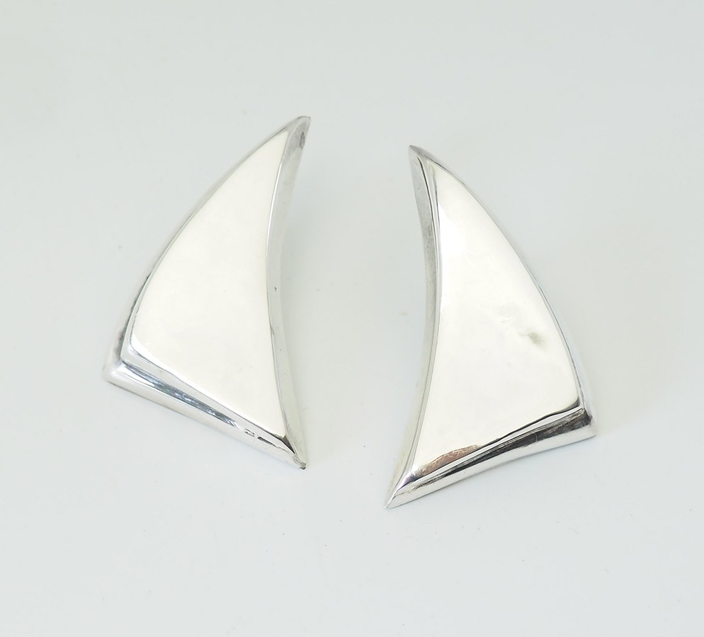 Large sterling silver triangle shape modernist ea… - image 1