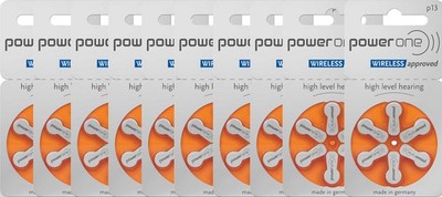 60 x Varta Power One hearing aid batteries size 13 PR48 10 x 6 blister orange