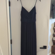 DAVIDS BRIDAL Navy Chiffon V-Neck Strappy Ruched Maxi Dress Size 10 Formal