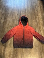 Abercrombie Red Black Ombre Fade Puffer Coat Jacket Winter 7/8 Hooded Fleece