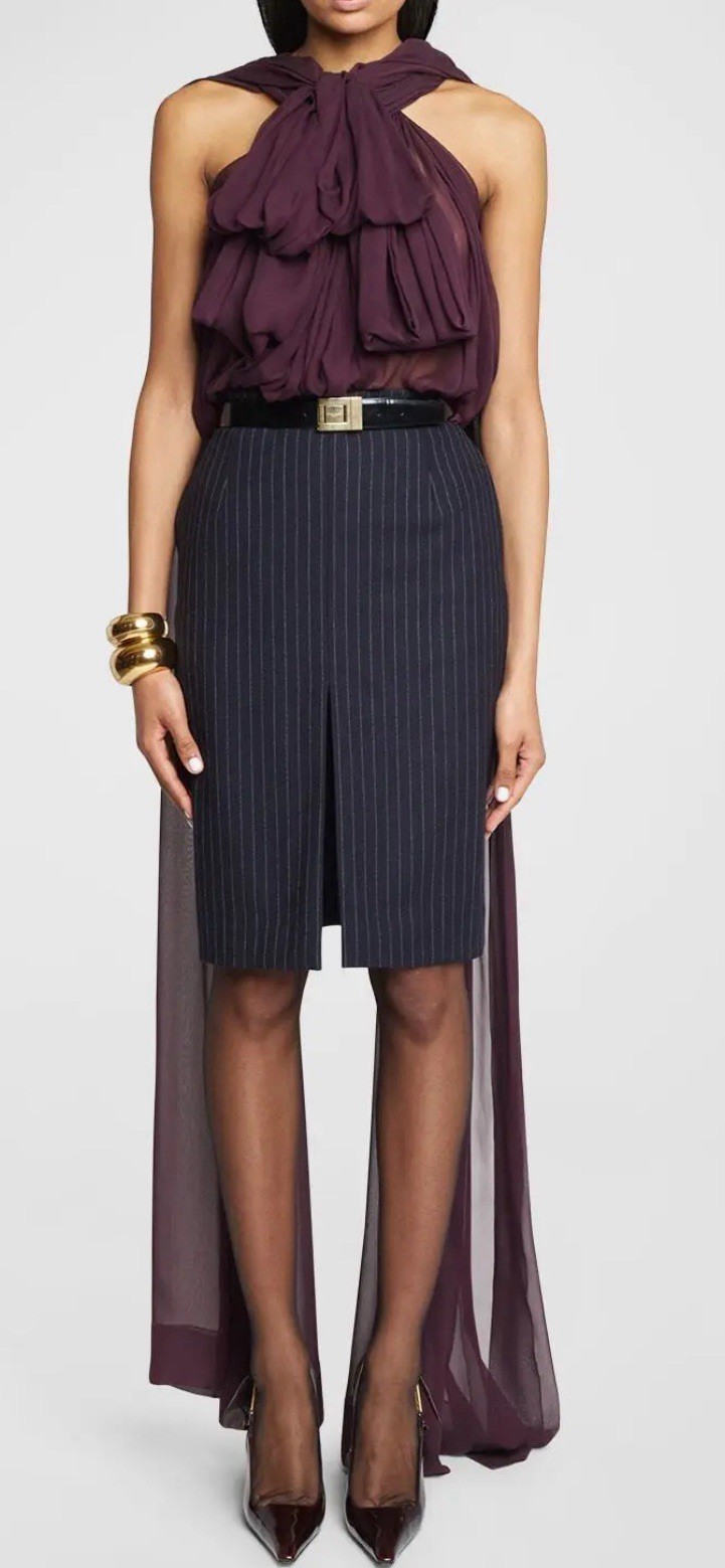 SAINT LAURENT CAMICETTA COLLO LAVALIERE BORDEAUX FONCE $4700 taglia 40 US 8 nuova con etichette