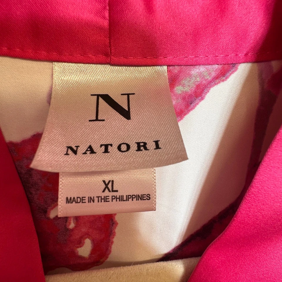 Bata kimono para mujer Natori XL estampado floral rosa con cinturón ropa de salón bolsillos de satén Foto 3 de 4