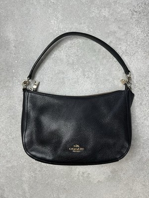 Coach Black Leather Shoulder Bag Small Zip Hobo Purse