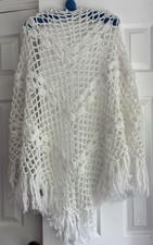 Handmade Crocheted Shawl Wrap White Boho Hippie Grandma Core