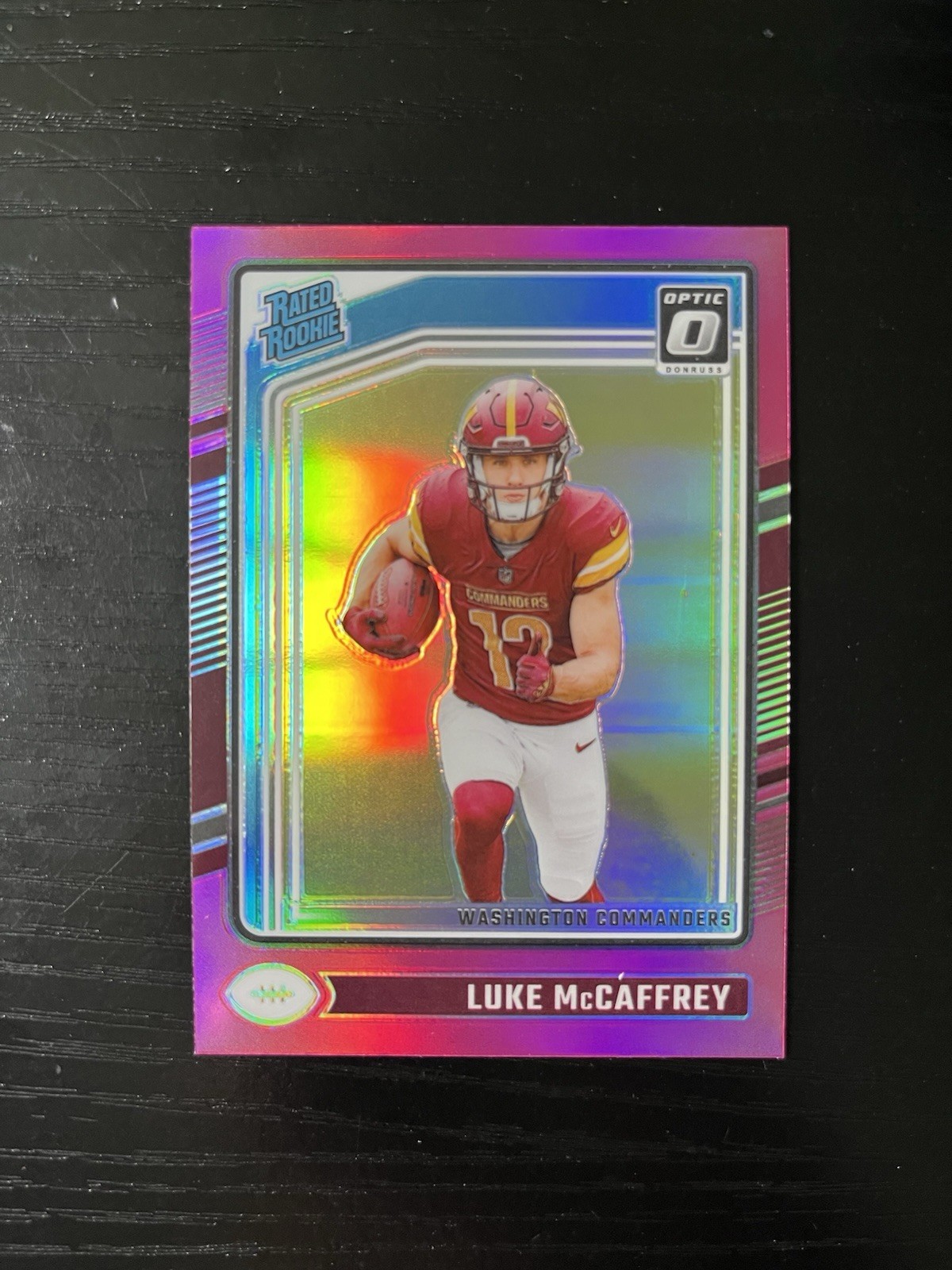 Luke McCaffrey 2024 Donruss Optic Pink Prizm Rated Rookie #268 Commanders