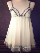 NOS Vtg 90s Victoria's Secret Short Babydoll Lacy Sheer Mint W/Bows NEW Sz L