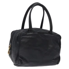 LOEWE Anagram Hand Bag Leather Black Gold Auth yk18867