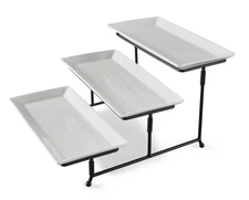 3 Tier Serve Set Porcelain W/ Platter & Metal Stand Dishwasher Safe Kitchen NEW