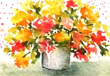 ACEO, ORIGINAL   watercolor painting, "CHEERS!"    floral  by Janet Leo