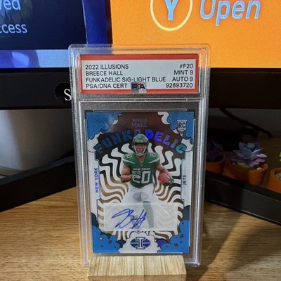 2022 Panini Illusions Funkadelic Breece Hall #F-20 Light Blue Auto 13/15 PSA 9