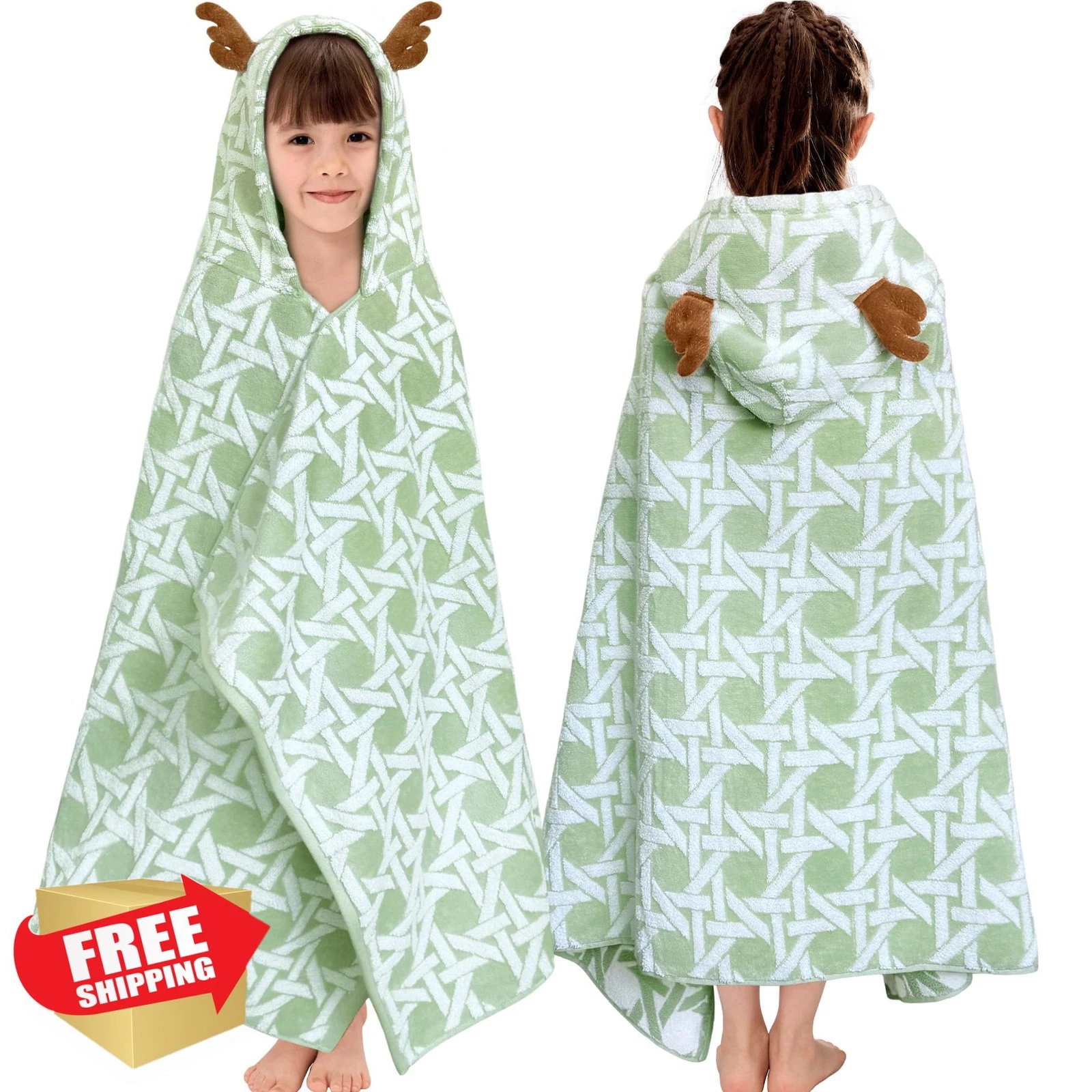 VOOVA and MOVAS Hooded Bath Towel Forest Elk 3-10 Years