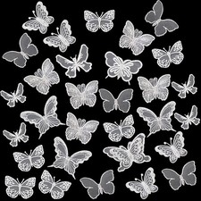 30Pcs White Lace Butterfly Applique Embroider...