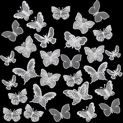 30Pcs White Lace Butterfly Applique Embroidery Organza Patches for Crafts
