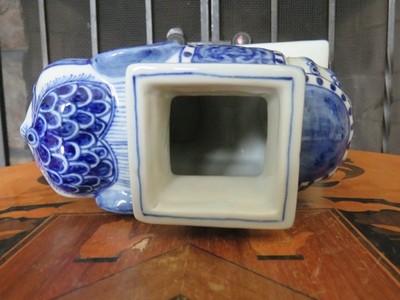 Vintage Chinoiserie Ceramic Blue White Elephant on Stand Vase