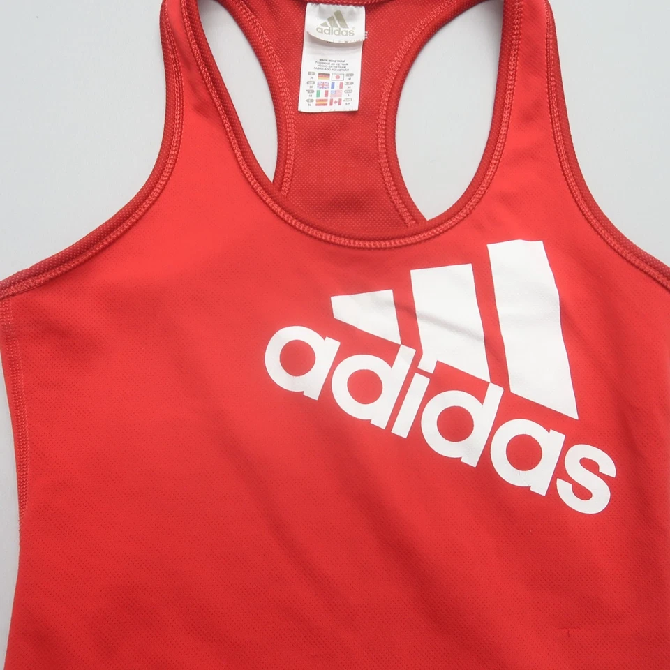 Camiseta sin mangas deportiva Adidas para mujer Y2K talla pequeña roja logotipo deletreado gimnasio correr Foto 3 de 4