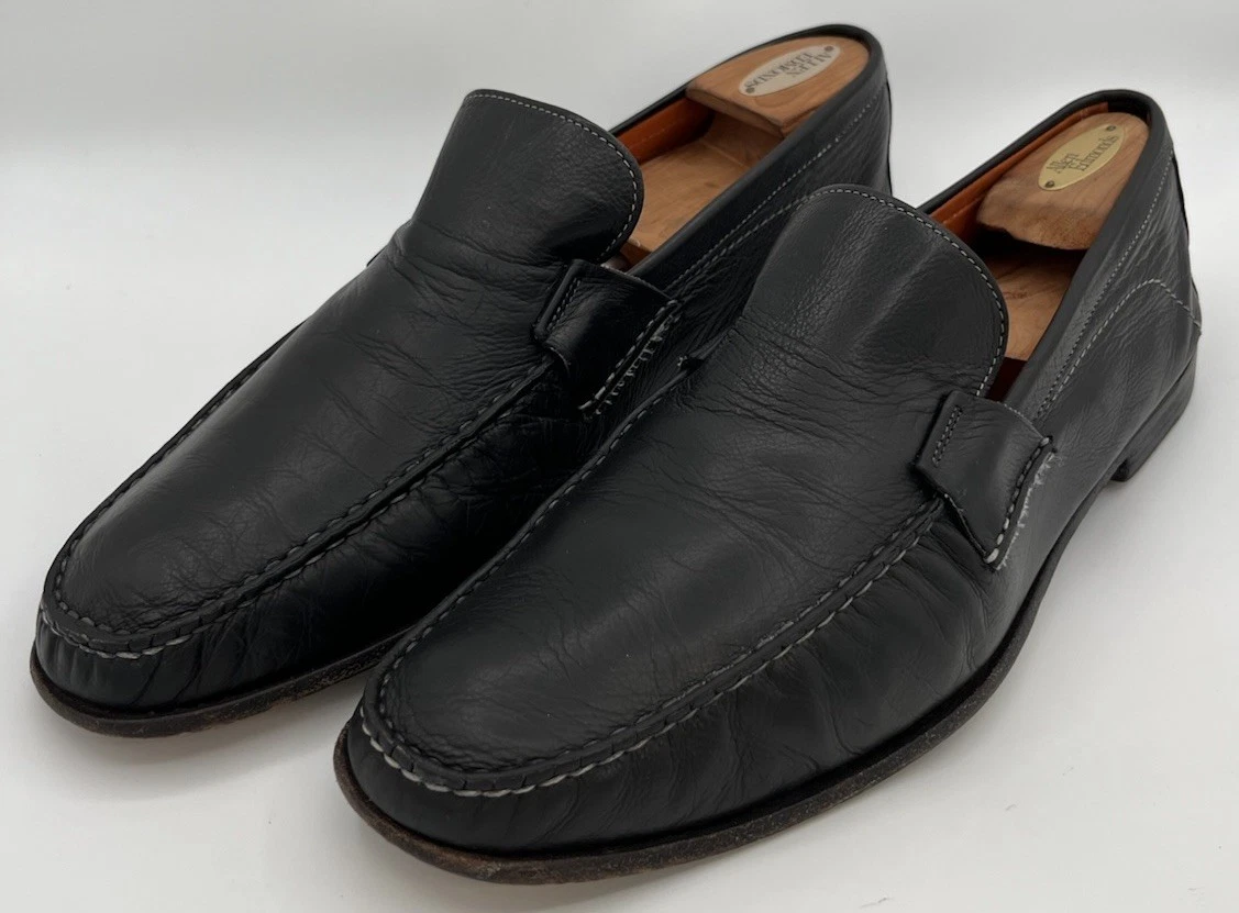 Santoni Leather Loafers Black Men\'s Dress Shoes Size 12 Santoni Mens Black Leather Horsebit Loafers 7 D Slip-On  main image 3