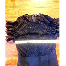 AKIRA Black Lace Top Ruffled Sleeves Solid wide leg bottoms Party Jumpsuit Large
