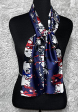 Women's Silk Feel Blue Red Fashionista Neckerchief Wrap Bandana Scarf