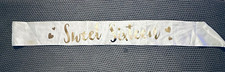 Sweet Sixteen Sweet 16 Birthday Sash White/Gold Fabric Hearts Girls