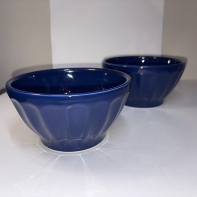 2 Anthropologie BISCUIT 5 1/2'' Latte Bowls Cobalt Blue Portugal Soup Cereal