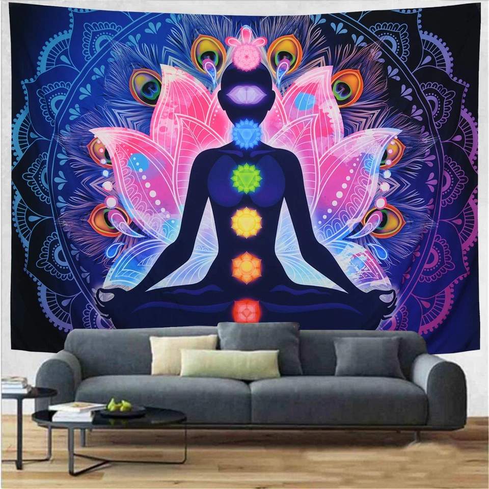 Sete Chakras Yoga Meditação Pendurada na Parede - Mandala Colorida Indiana Hippie Ch... - Imagem 4 de 4