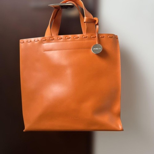 FURLA Orange Leather Tote Bag Women's Authentic Stylish Handbag - Picture 1 of 11