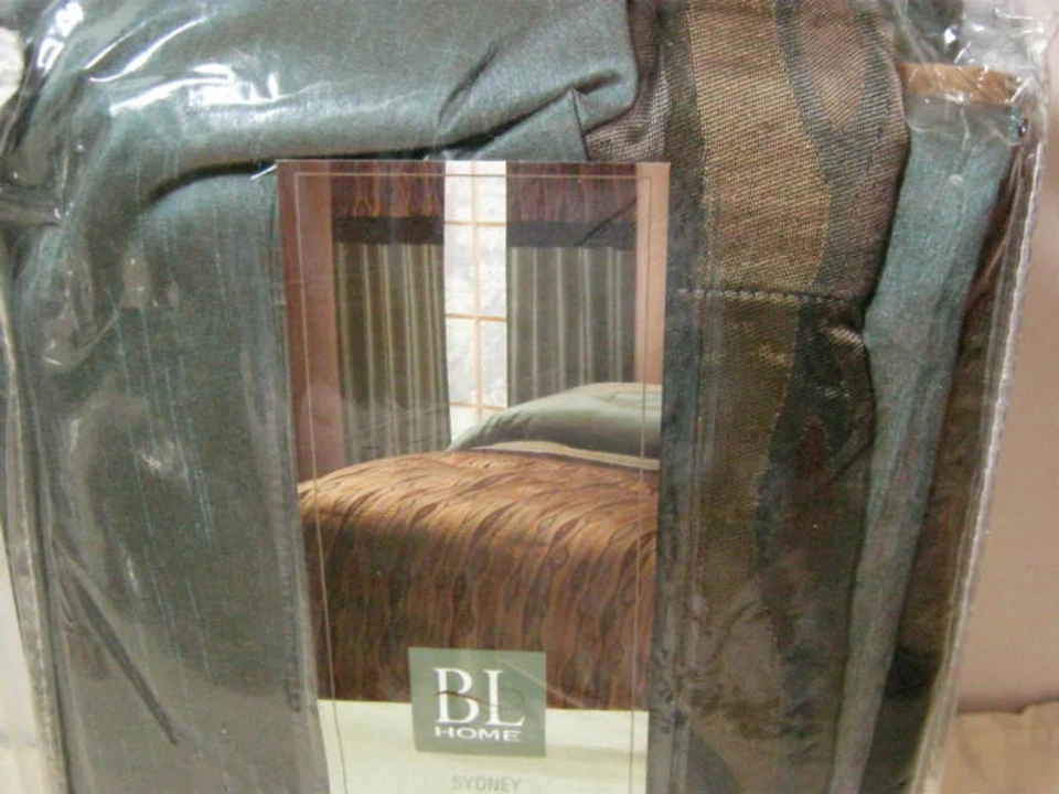 New BL HOME SYDNEY WINDOW PANEL DRAPERY  Pair 84x84 ~ BROWN GREEN NIP - Image 2 of 4