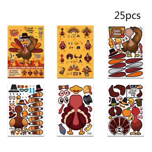 25 Pcs Cute Cartoon Turkey Stickers Aesthetic Adhesive Scrapbooking Stickers