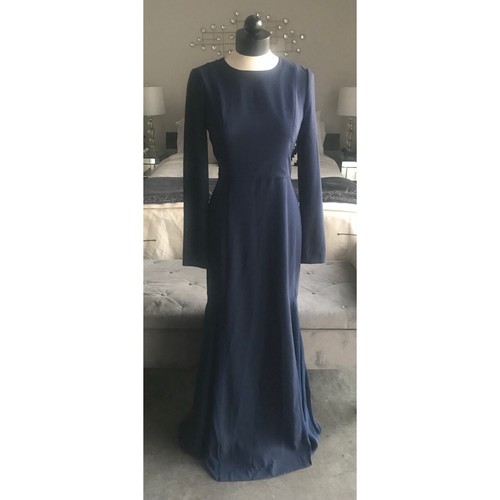 DKNY Women’s Gown Dress Size 4 Navy Blue Long Sleeve Full-Length Open Back