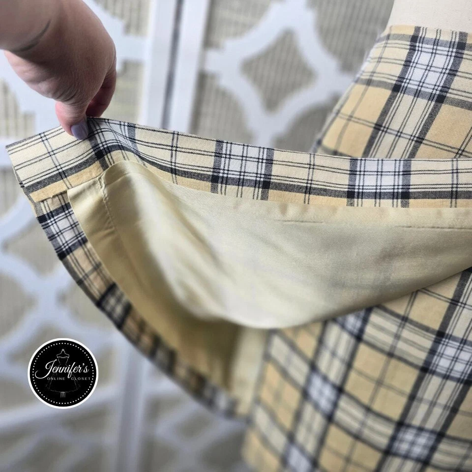 Falda envolvente Jones New York vintage caqui y negra a cuadros de lino talla 12 Foto 4 de 4