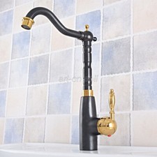 Black Gold Brass Swivel Bathroom Vanity Sink Faucet Single Handle Hole Mixer Tap