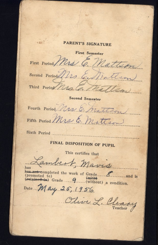 HURLEY PUBLIC SCHOOLS report card 1955/56 * Grade 8b Mavis Lambert eBay