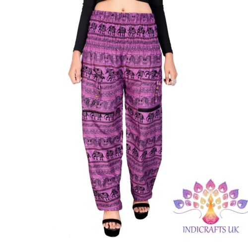 Harem Trousers Hippie Summer Yoga Cotton Rayon Elephant Print Alibaba Boho Pants - Afbeelding 1 van 23