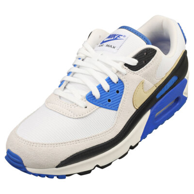 Nike Air Max 90 Premium Mens Fashion Sneakers in White Blue - 9 US