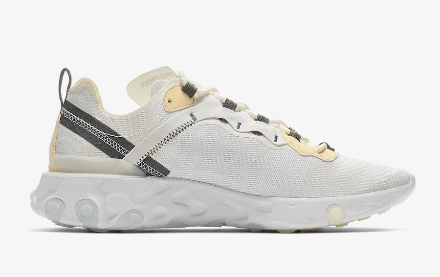 NIKE REACT ELEMENT 55 SZ 6 OFF WHITE SOFT YELLOW RUNNING WMNS 7.5 BQ6168-101 - Image 3 of 4