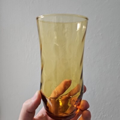 Libbey Optic Swirl Tumbler Amber Honey Gold Iced Tea Glass  6''