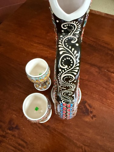NUOVO grande anello HITTITE decanter vino e 2 bicchieri fatto a mano da Avanos-Turchia - Foto 7 di 13