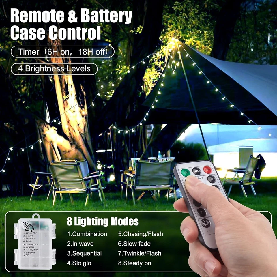 100 LEDs Battery Operated String Lights Globe Fairy Lights Tent Camping Garden - Image 2 of 4