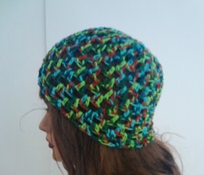 NEW MULTI COLOR OPEN WEAVE BEANIE HAT HAND MADE BERET CROCHET SKULL CAP