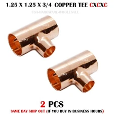 2 PC- 1-1/4" x 1-1/4" x 3/4" COPPER REDUCING TEE C x C x C