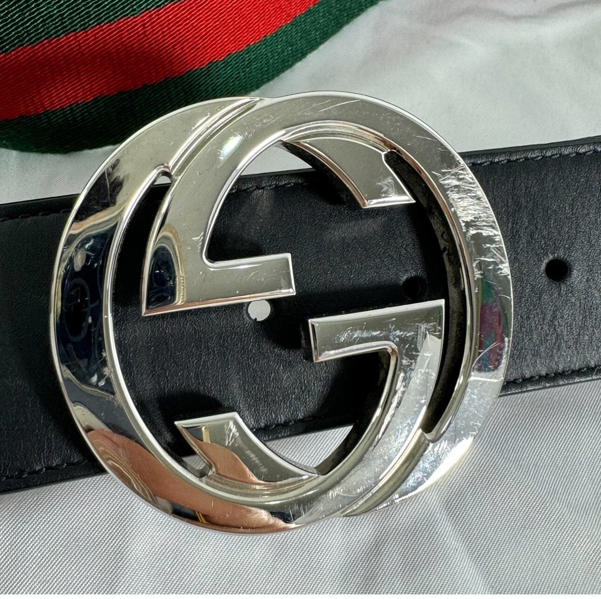 Kアクセサリー GUCCI 214351 Green Red Nylon Web Interlocking GG Men's Belt