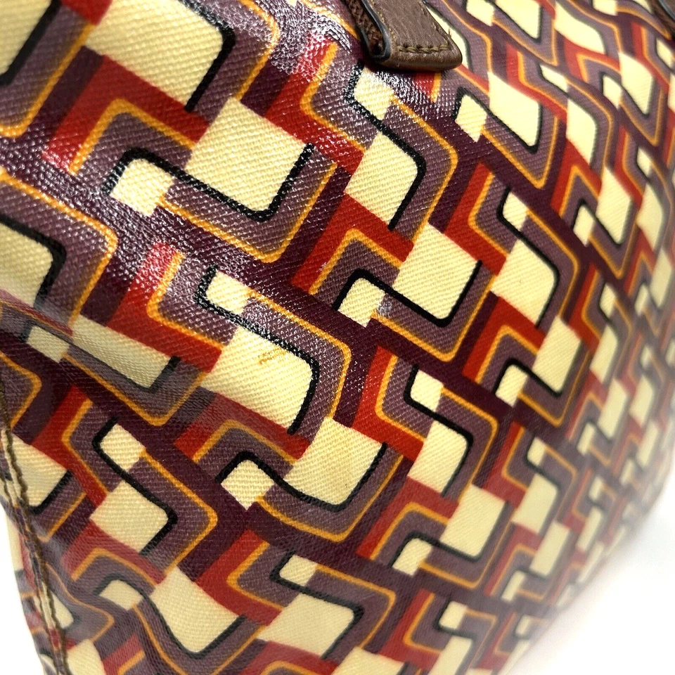 #FOSSIL Bolso de Mano Llave por Bolso de Hombro Geométrico PVC Recubierto Lona Cuero Borde Foto 4 de 4