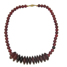 Vintage Red Bead Statement Necklace Retro Burgundy Plastic Barrel Clasp 17.5"