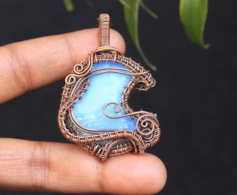 Colgante de alambre de cobre luna creciente opalita joyería mejor artículo de regalo para boda N13 Foto 2 de 4