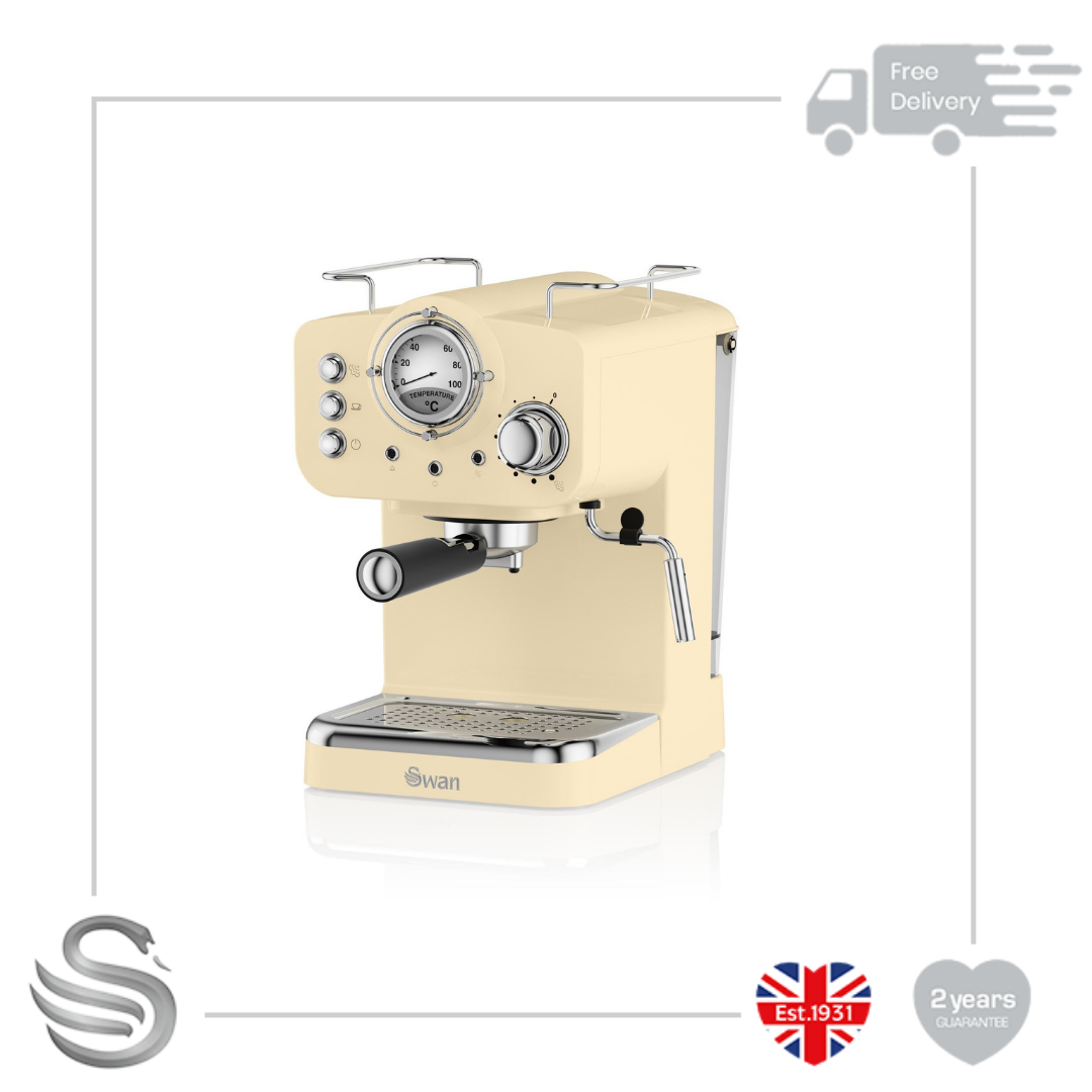 Swan SK22110CN Retro Pump Espresso Coffee Machine Cream 15 Bar Pressure