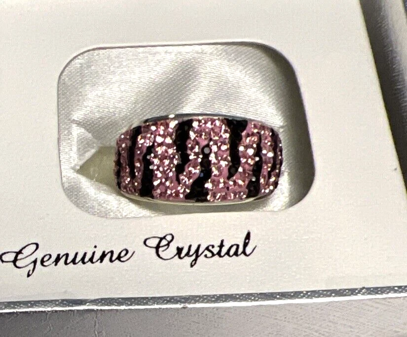 Anel de cristal pavê de zebra rosa e preto folheado a latão tamanho 7 INCRÍVEL! - Imagem 2 de 4